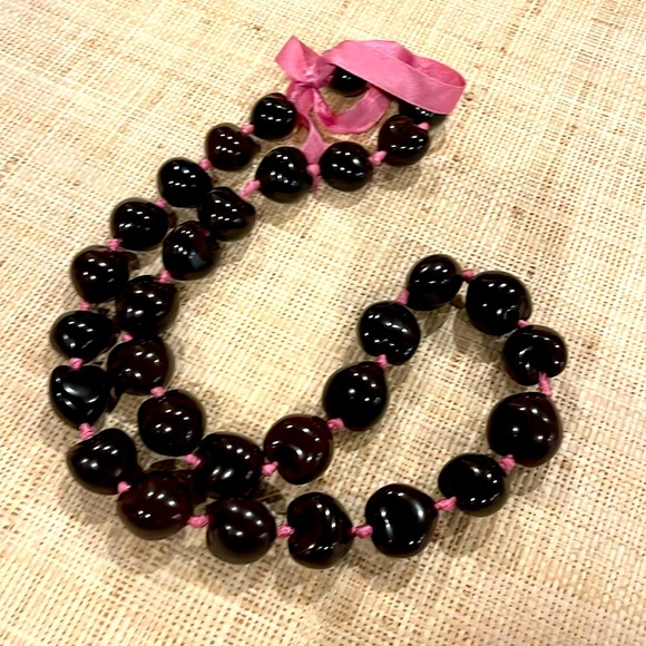 Kukui Nut Lei with Mauve Ribbon - Picture 1 of 1